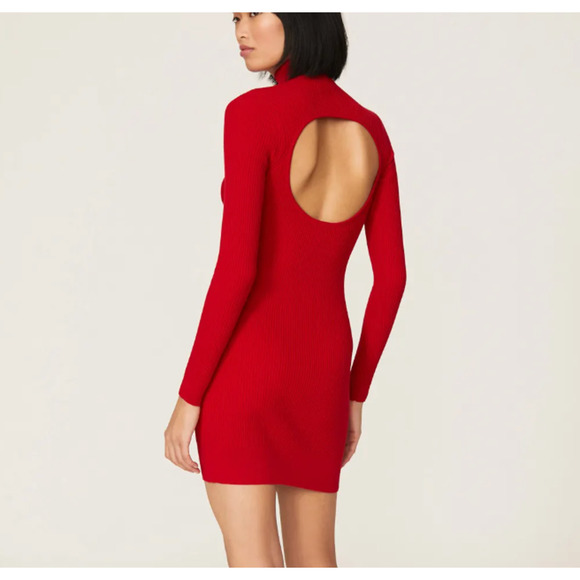 Ramy Brook Red Mini Knit Dress MEDIUM Ribbed Work Bodycon Backless Designer $400 - Picture 3 of 10